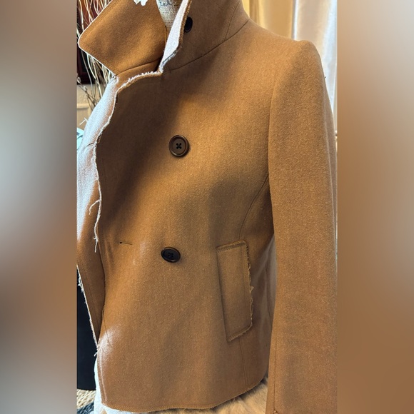 Uniqlo Jil Sander +J Peacoat Coat Jacket Women Size XSmall Camel Tan Raw Hem - Picture 3 of 15